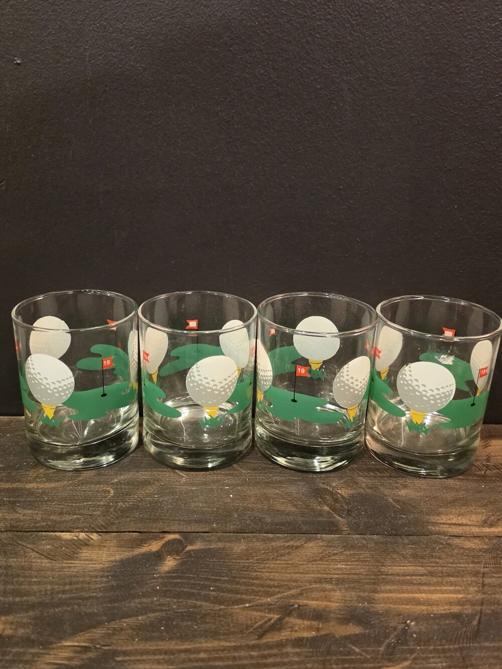 Vintage 1970s Golf 19th Hole Lowball Whiskey Glasses - Set of 4 Rocks Tumblers